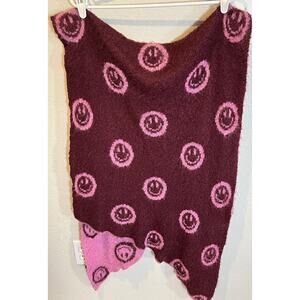 Steve Madden Smiley Face Asymmetrical Scarf Pink and Maroon, 25x66 stretch